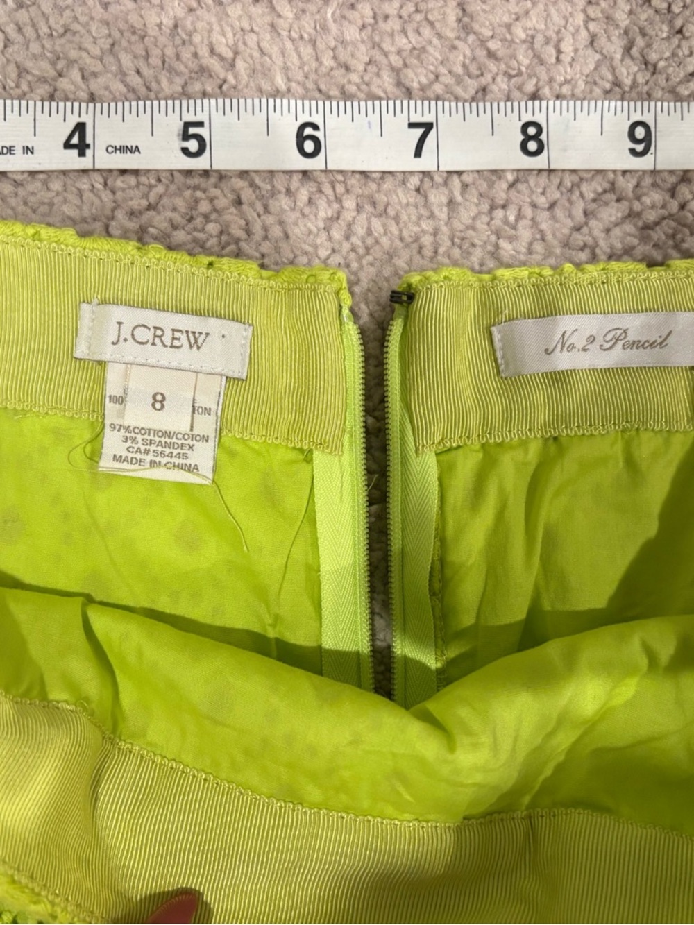 J.Crew No 2 chartreuse eyelit pencil skirt NWt 8 - Picture 8 of 9